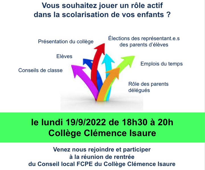 Réunion de rentrée: le lundi 19/9 à 18h30